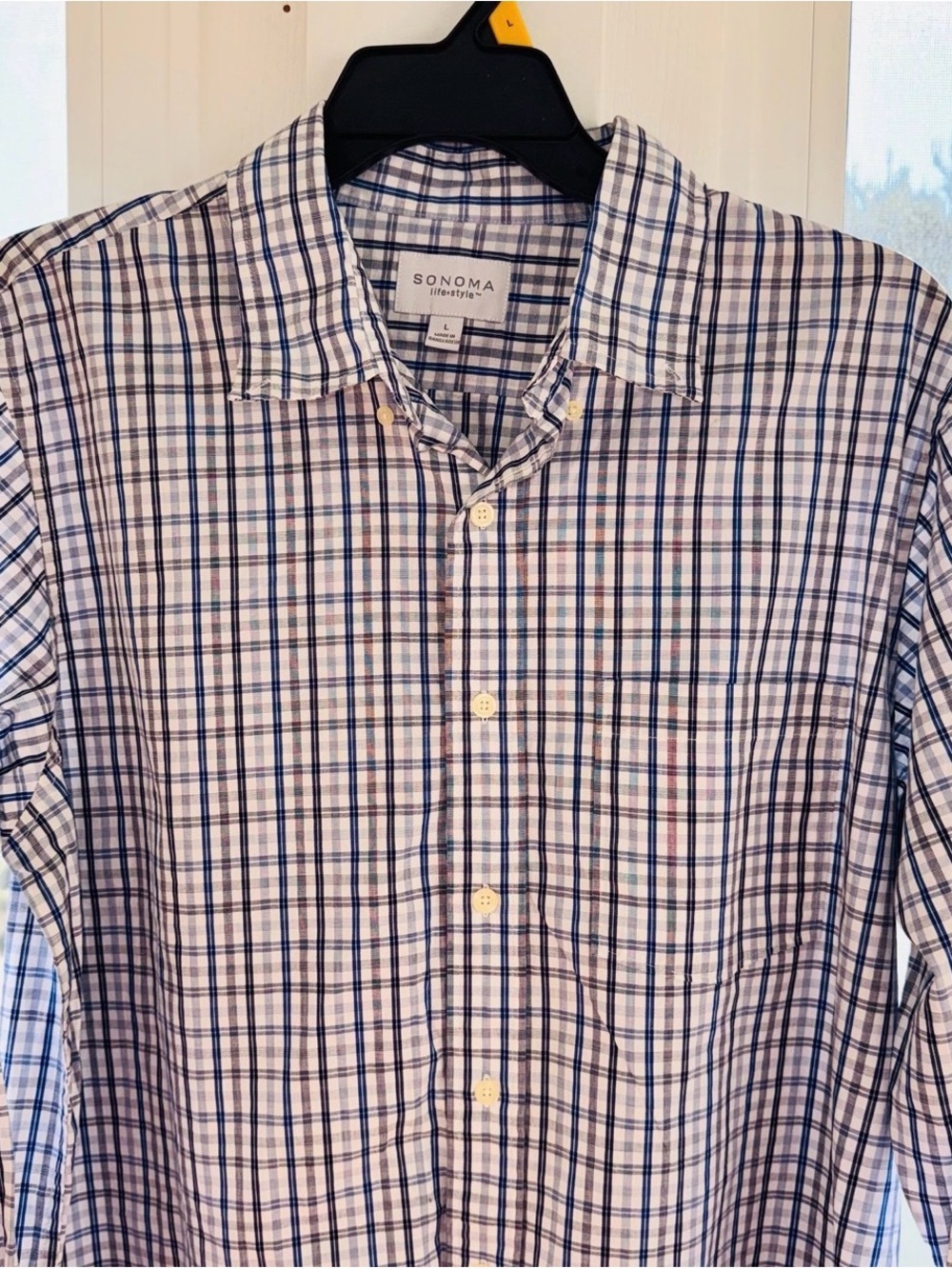Sonoma Lifestyle Plaid Button Front Shirt Cotton Long Sleeve Men’s Large Blue - Picture 5 of 10